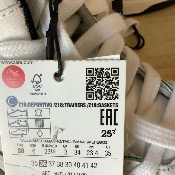 NEW ZARA 36 USA SIZE 6 WHITE GREEN TENNIS ATHLETIC SHOES SOFT LEATHER - Picture 6 of 7